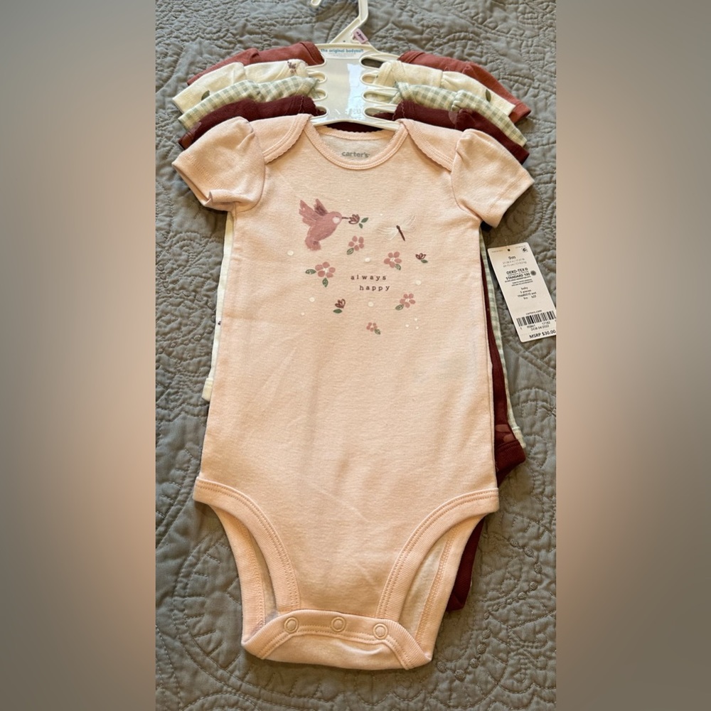 Carters Baby Girls 5 Pack Onesies NWT Size 9 Months